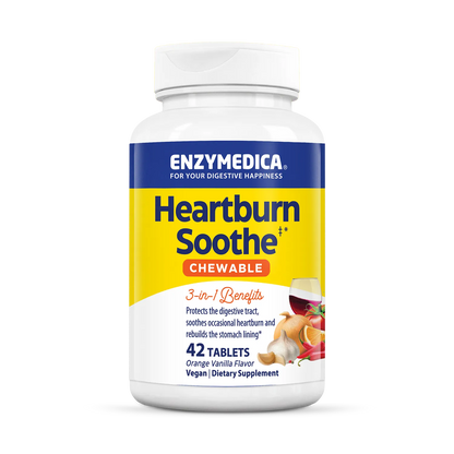 Enzymedica Heartburn Soothe chewable supplement bottle on a white background
