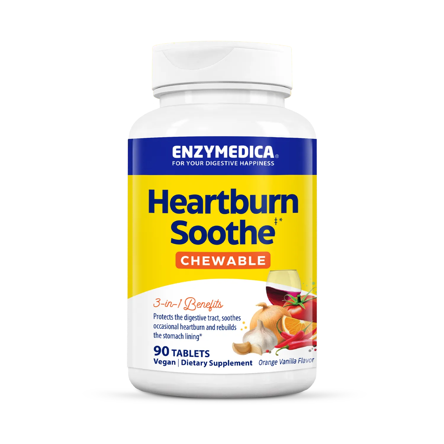 Enzymedica Heartburn Soothe Chewable supplement bottle on a white background