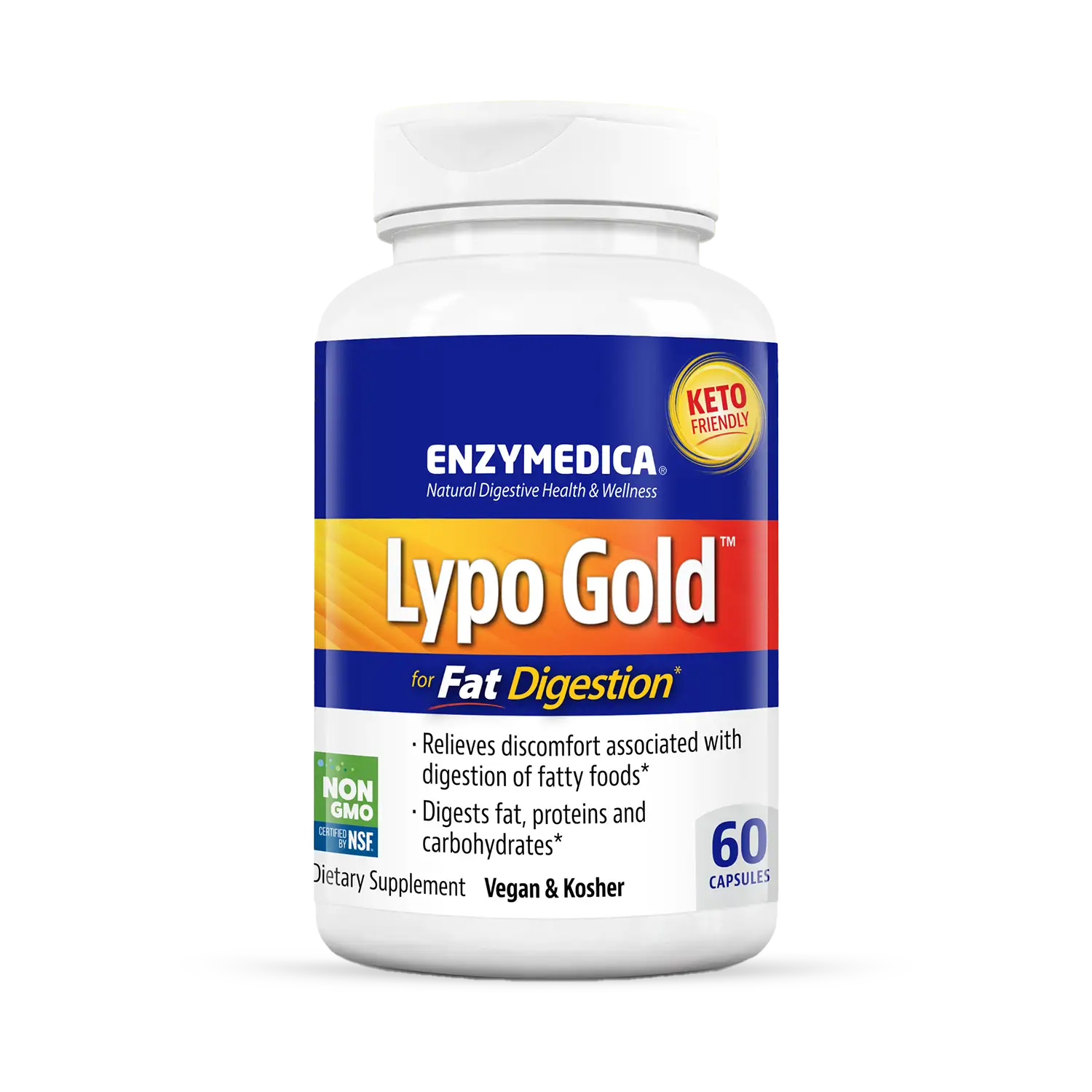 This image shows a bottle of Lypo Gold, 60 capsules,