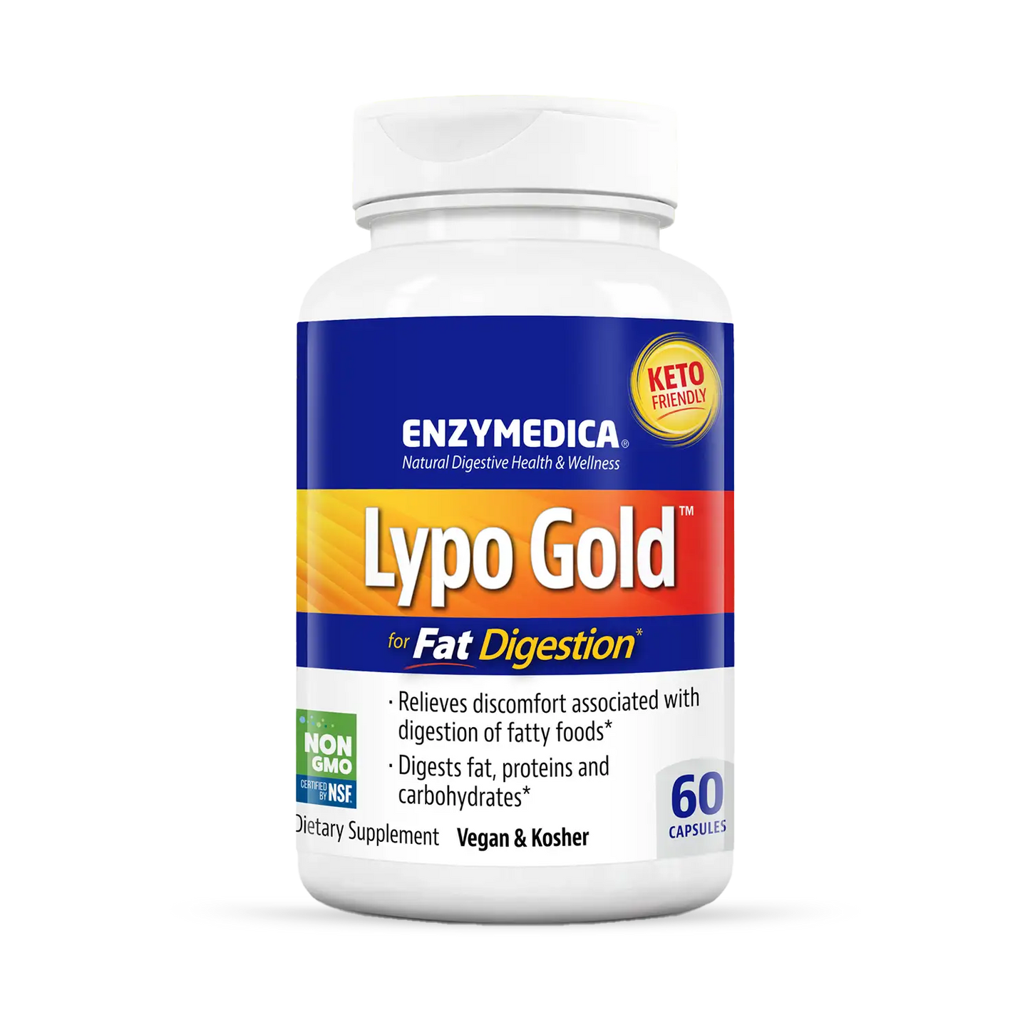 This image shows a bottle of Lypo Gold, 60 capsules,