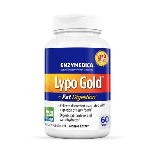 This image shows a bottle of Lypo Gold, 60 capsules,