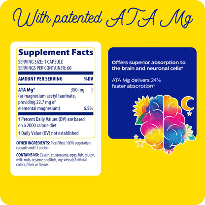 Supplement label with ATA Mg on a yellow background