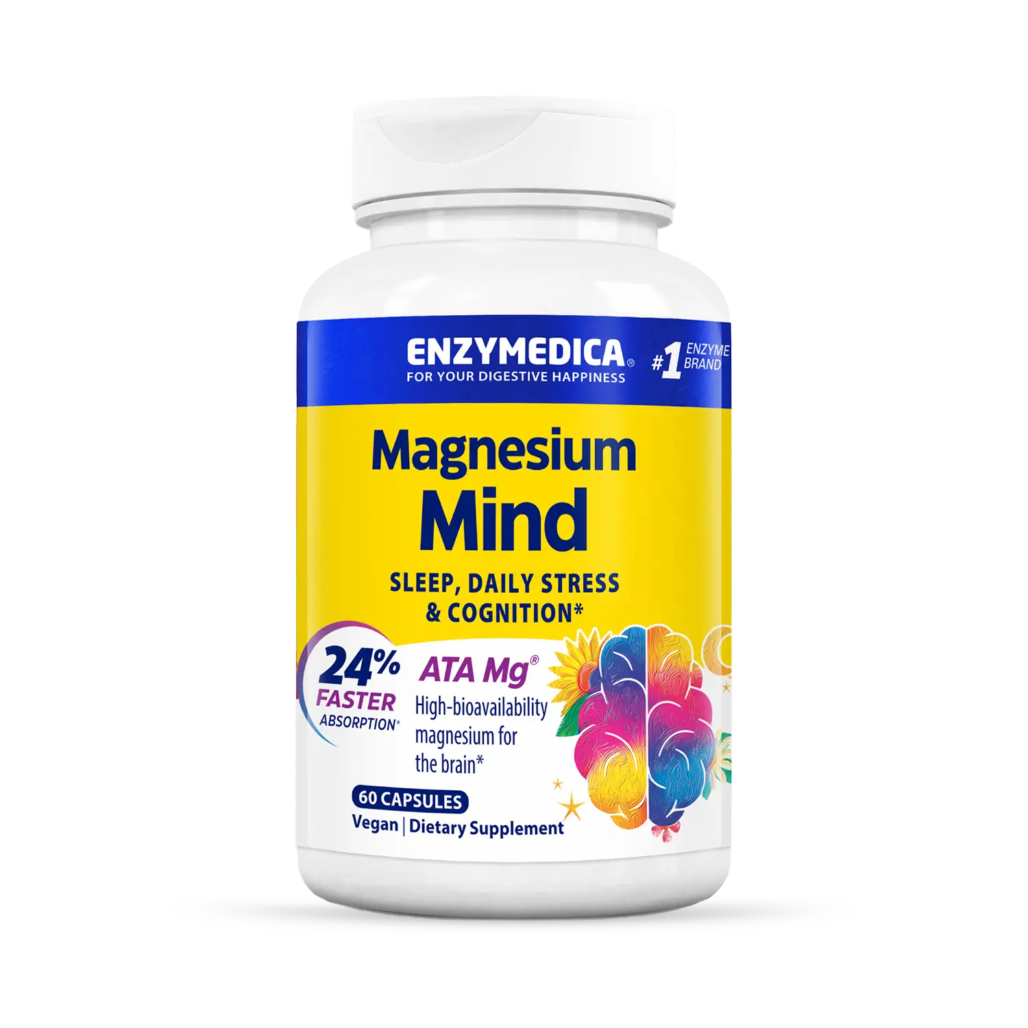 This image shows a container of Magnesium Mind that holds 60 capsules.