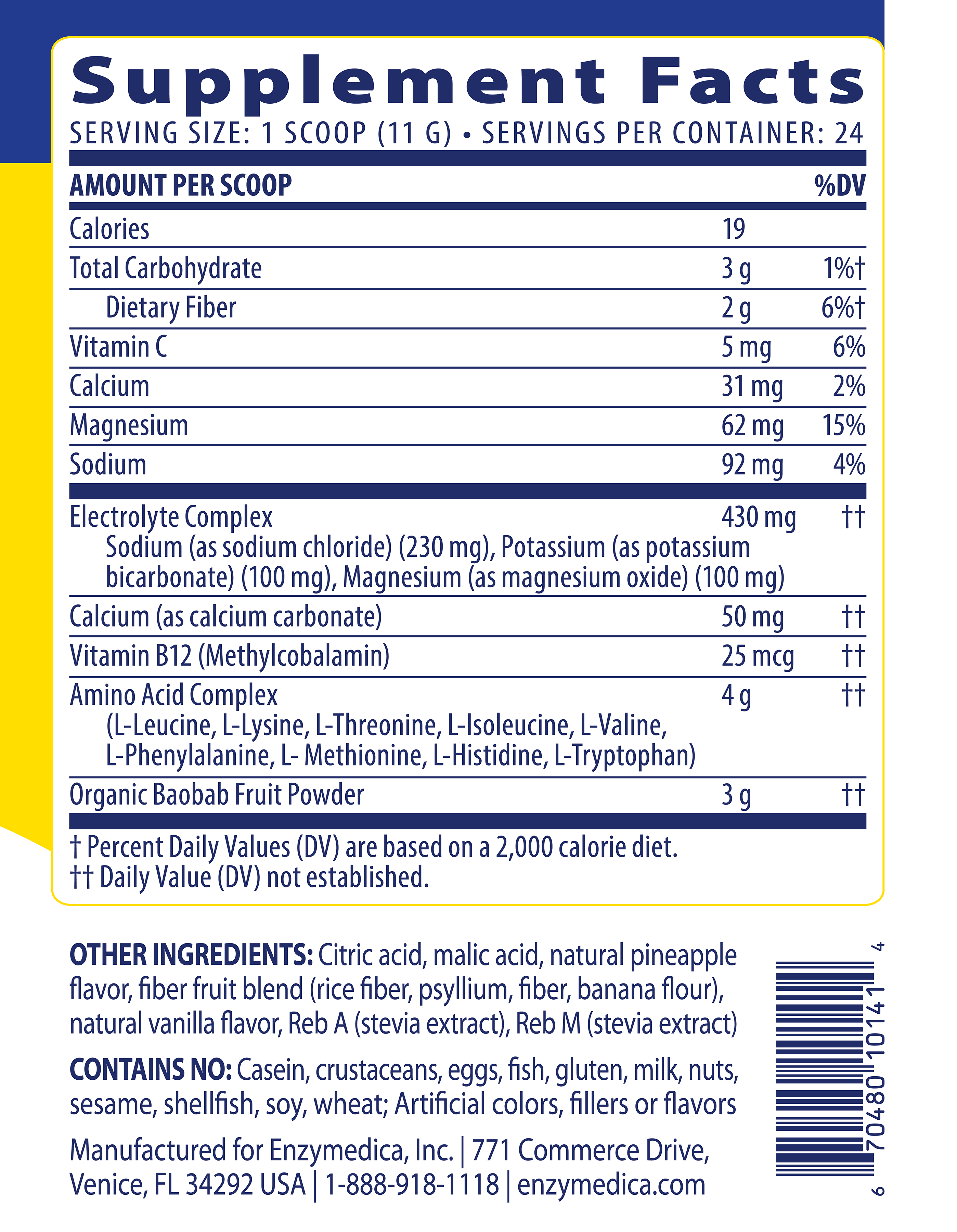 Supplement facts for Fasting Today.