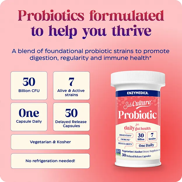 Sub Culture Probiotics for Daily Gut Health, formula, supplement facts.
