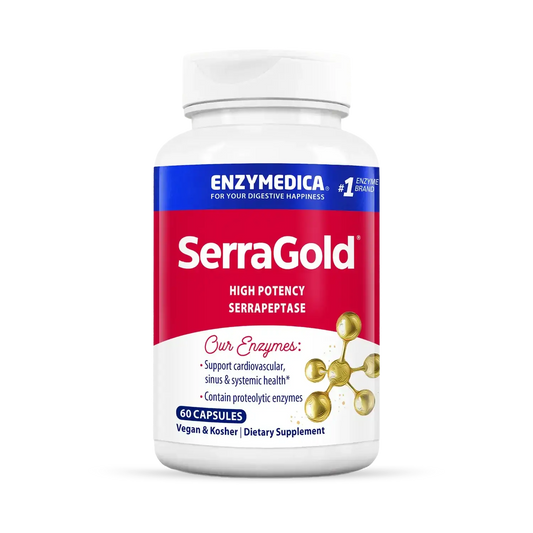 This image shows a 60 capsule bottle of SerraGold.
