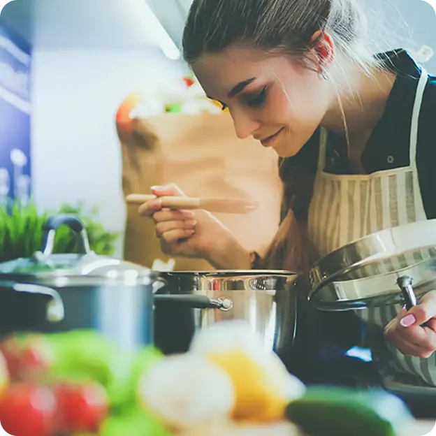 Woman cooking.