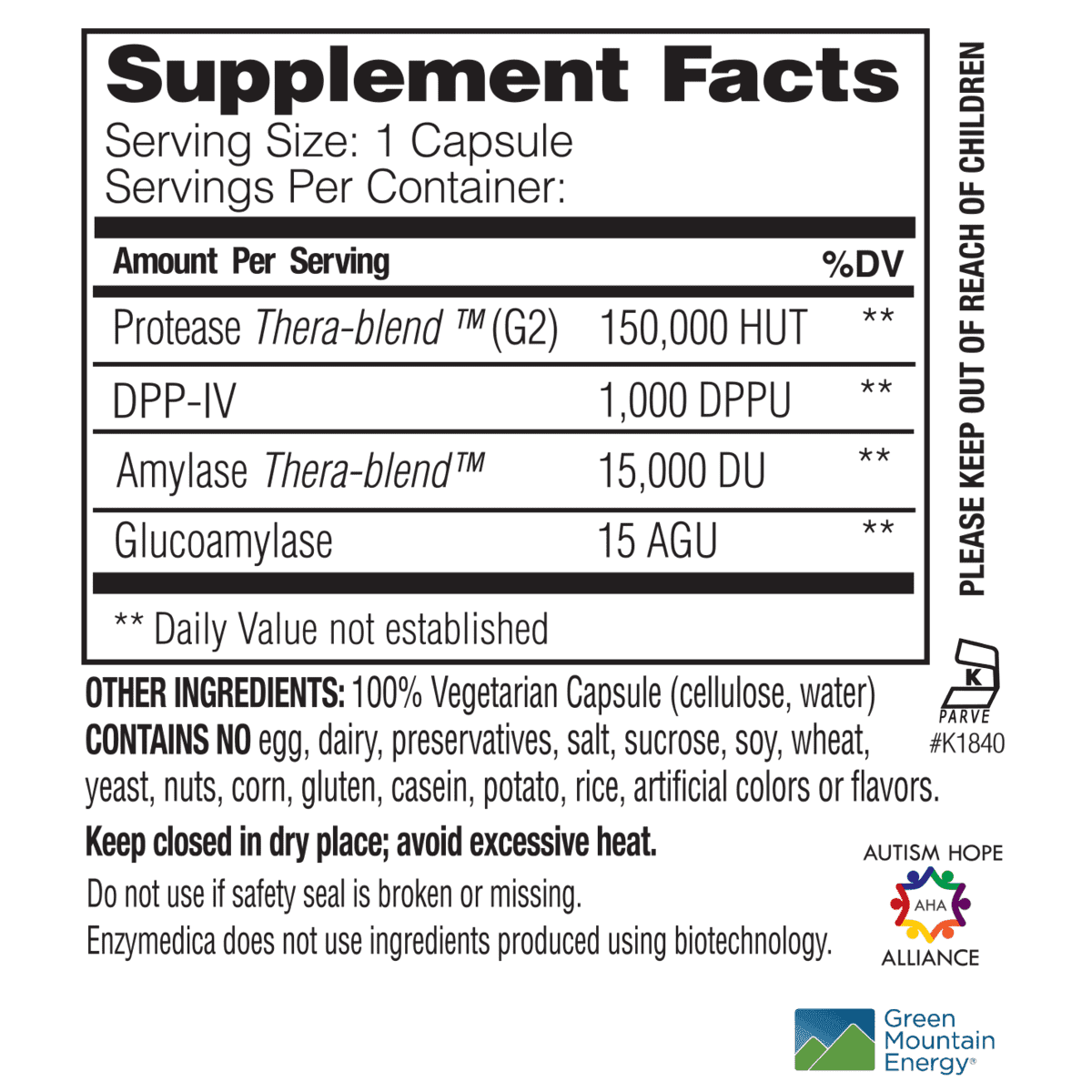GlutenEase™ Extra Strength supplement facts