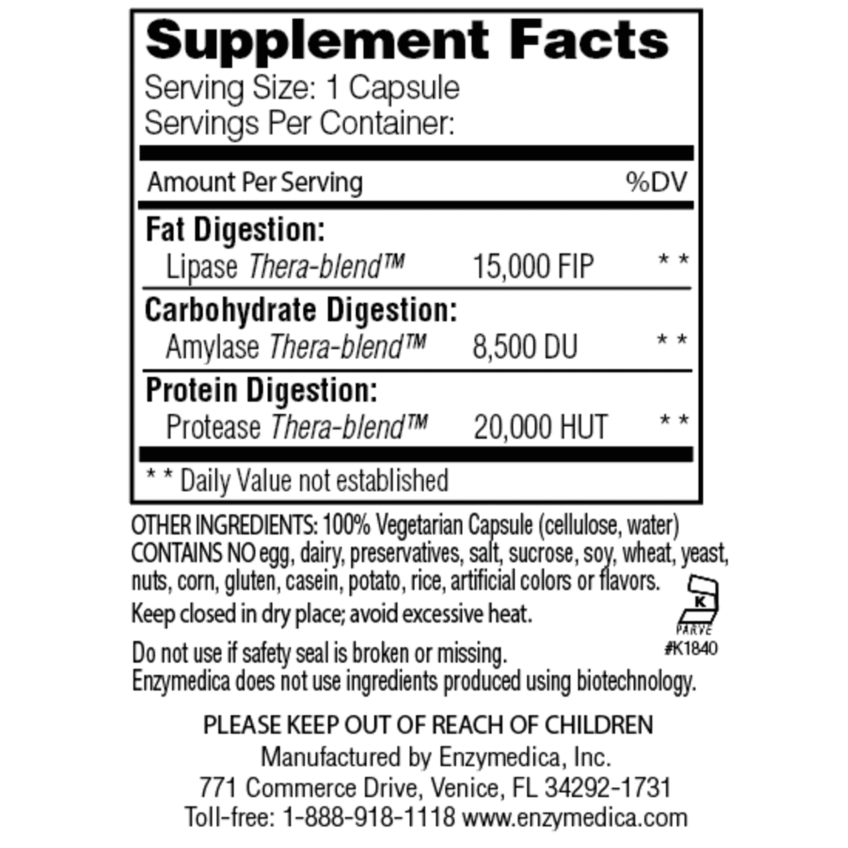 Lypo Gold™ supplement facts.